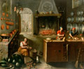 Intérieur d'une cuisine, huile sur toile de Carlo Antonio Crespi