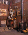 Intérieur d'un atelier avec poêle, huile sur toile de Gustave Caillebotte