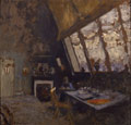 le graveur Vallotton dans son atelier, huile sur carton d'Edouard Vuillard