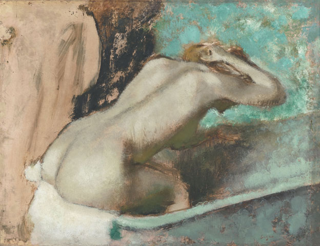 Femme assise sur le rebord d'une baignoire et s'épongeant le cou - Edgar Degas