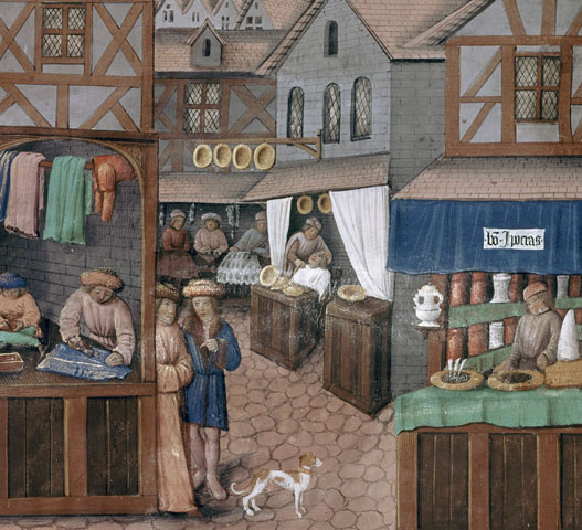 Livre du gouvernement des Princes. Folio 149 verso; une rue au début du XVIème siècle - Romain Gilles