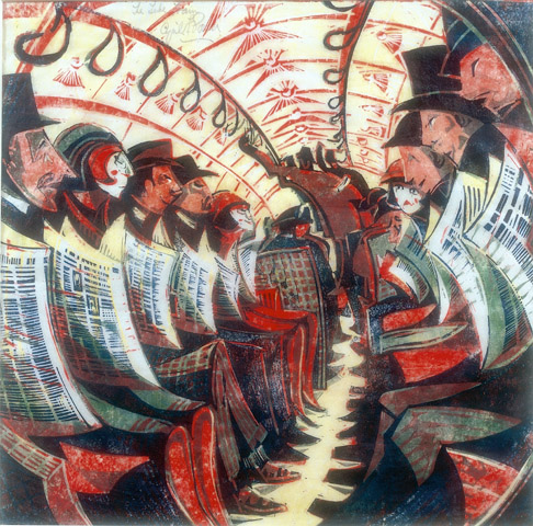 The tube train, linocut